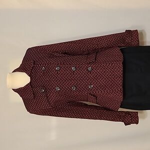 Jessica Simpson Burgundy and Black Tweed Double-Breasted Blazer